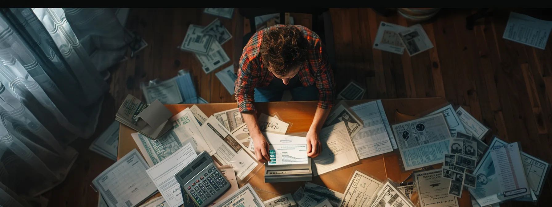 a person using a final expense calculator surrounded by funeral expenses receipts and legal documents, reflecting on potential end-of-life costs in california.