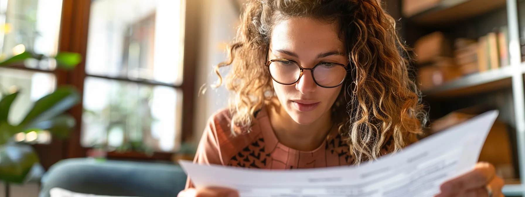 a person carefully reading through a detailed insurance policy document with a focused expression.