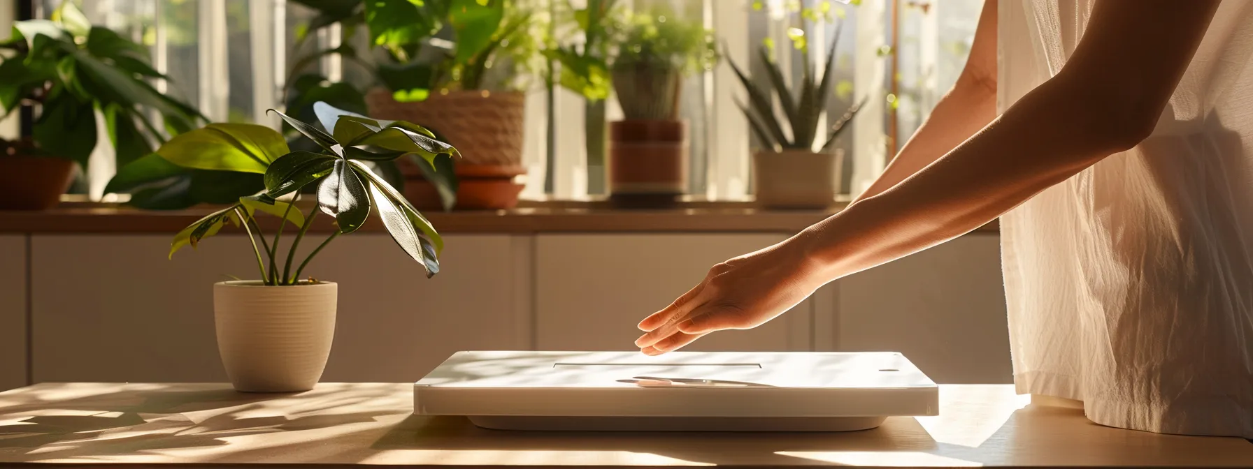 a serene scene of a person weighing a simple scale, with one side showing flexibility and ease, and the other side displaying limited coverage and costs.