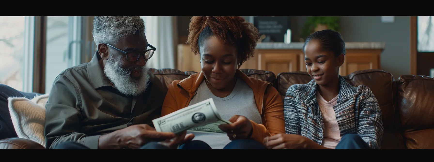 a family happily receiving a check to cover their extensive medical bills, relieved and grateful for the financial support provided by final expense insurance.