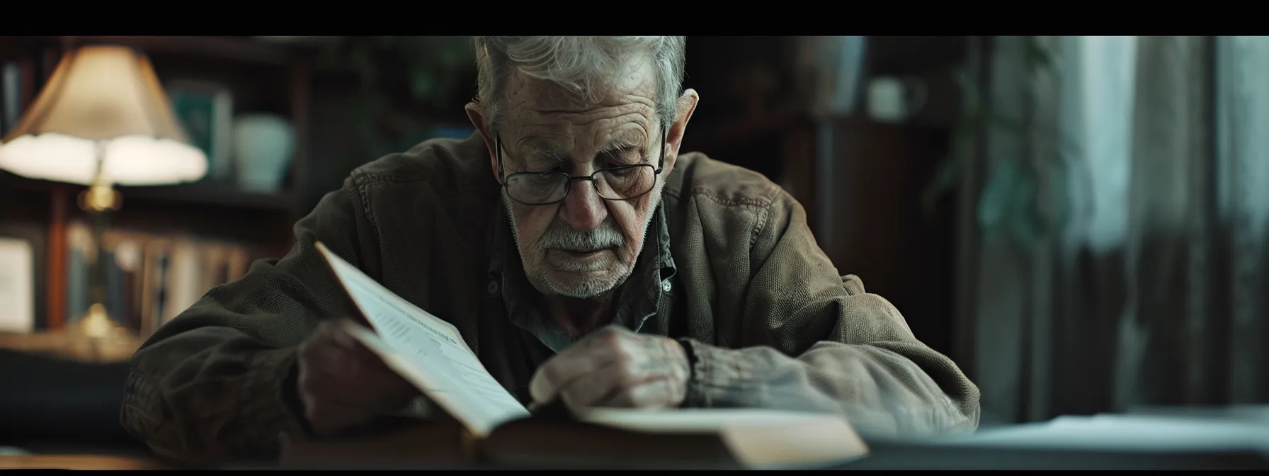 a senior sitting at a table, examining different final expense insurance policy options with various providers, looking at a detailed comparison chart, with a thoughtful expression on their face.