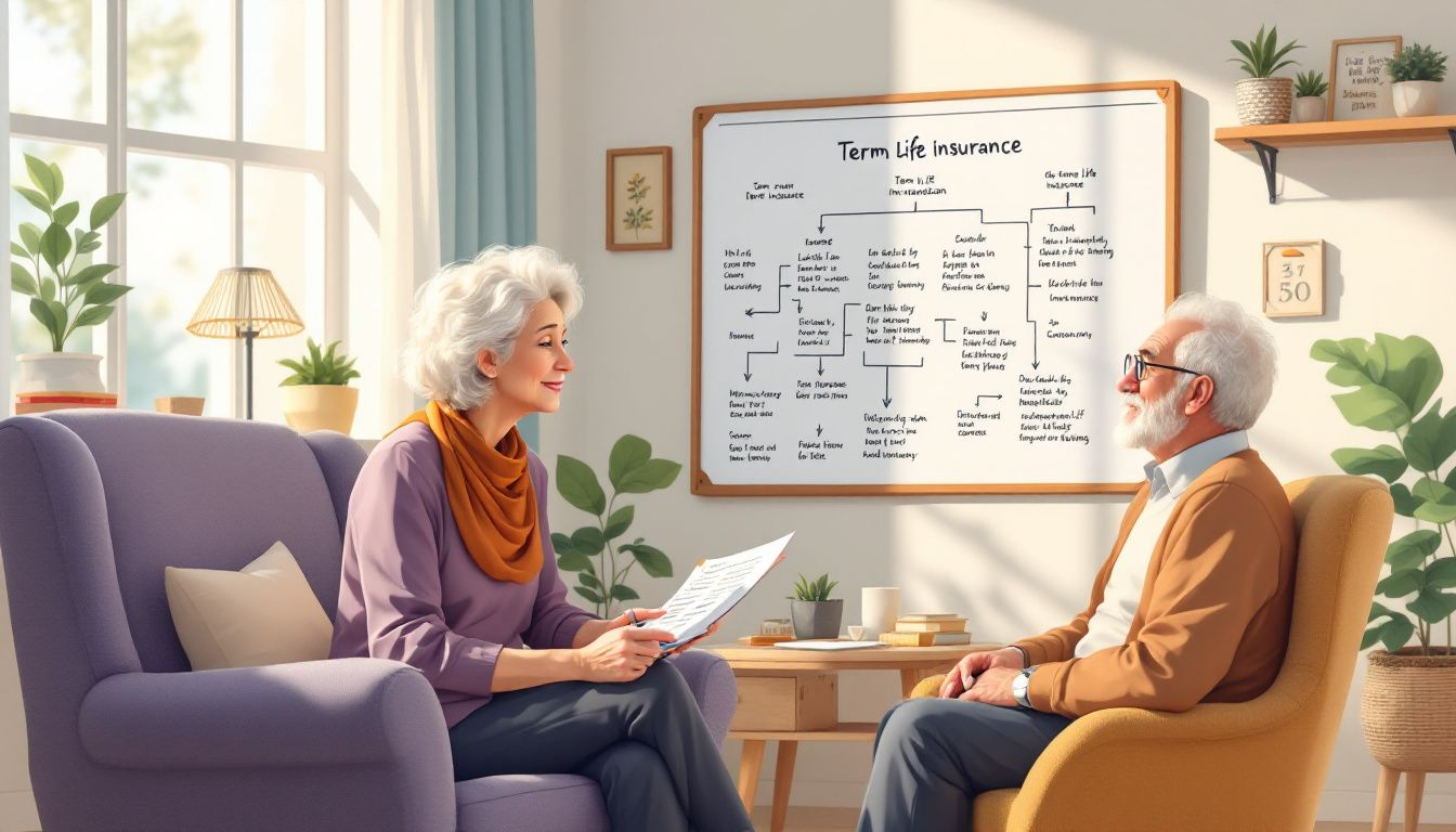 A senior couple discussing their term life insurance options.