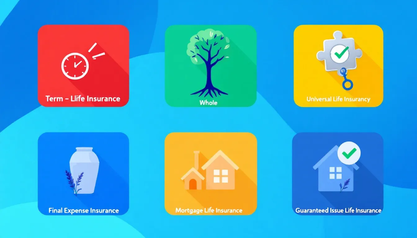 An illustration showing various no exam life insurance policies available.