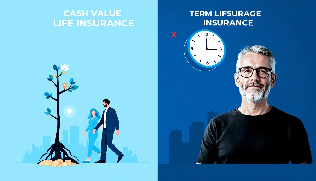 A side-by-side comparison of cash value life insurance and term life insurance, highlighting key differences.